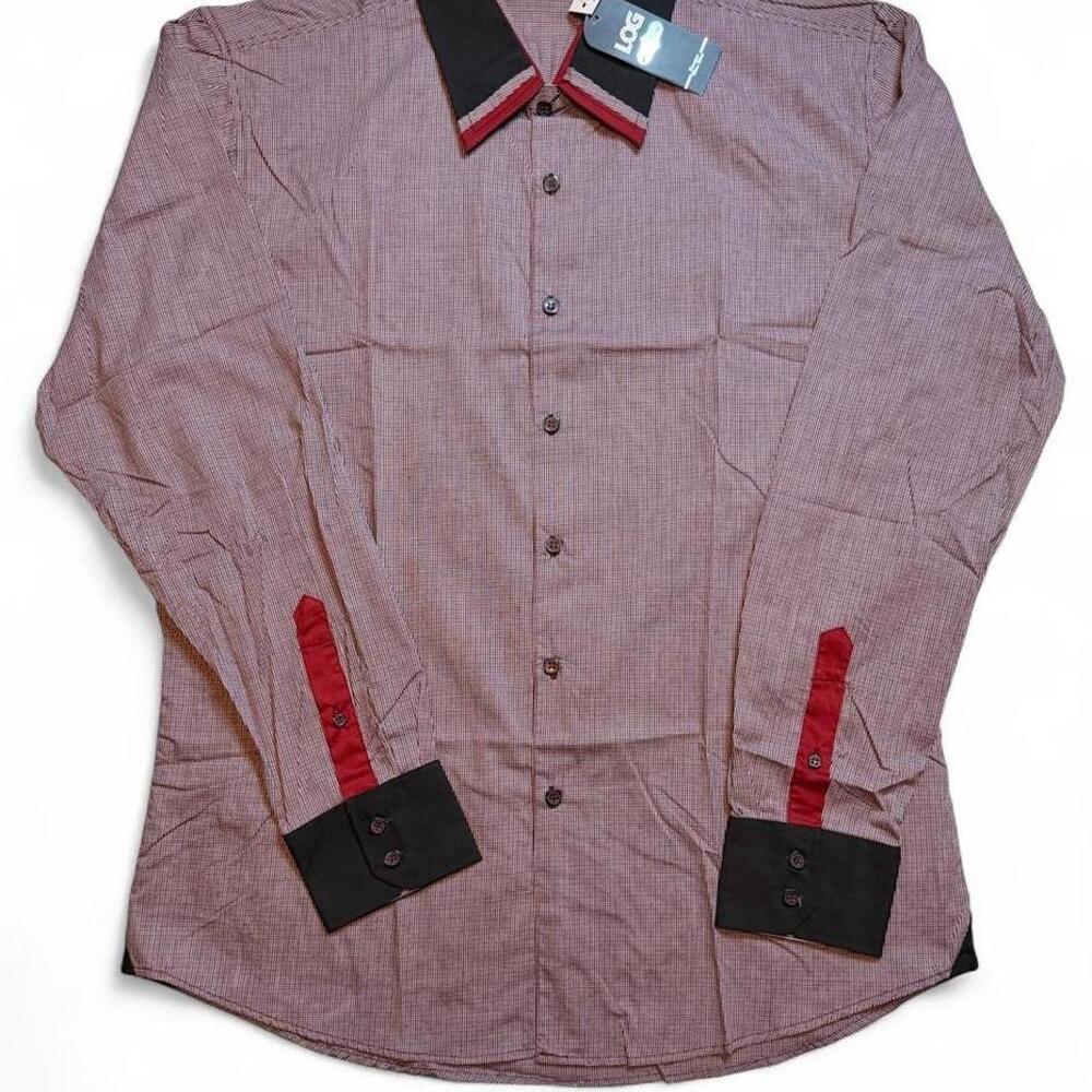 Log Men's Button Up Shirt with Red & Black Trim on Collar and Cuffs size XXL bra
